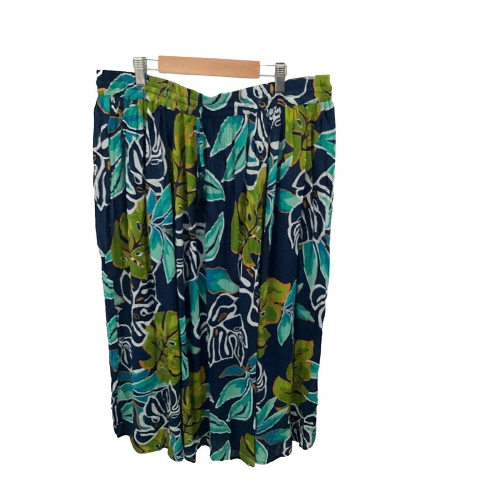 Gypsie Blu Womens XL Hand-Treated Maxi Skirt Blue & Green Leaf Print 100% Rayon